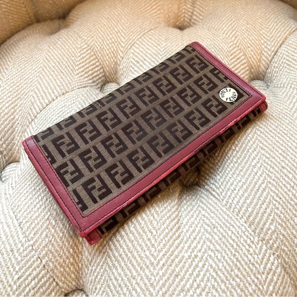 Fendi Handbags - Authentic Fendi Zucchino Canvas Pink Leather Bifold Wallet